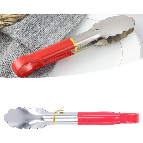 Pinces alimentaires en acier inoxydable rouge, adaptées aux hôtels et à un usage domestique, pour les steaks et les barbecues, résistantes à la chaleur, pour les buffets, pinces à pain, petite taille. (1/5)