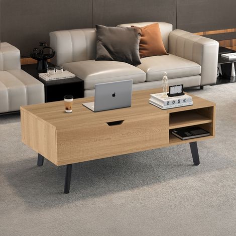 Table basse 120x60x45cm avec plateau relevable effet chêne (1/5)