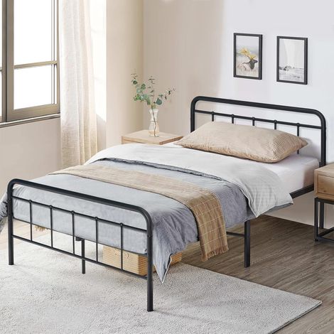 COSTWAY Cadre de Lit Métal 160x200cm avec 9 Pieds pour Adulte Simple Double, Sommier Plateforme avec Espace de Rangement sous Le Lit sans Sommier Nécessaire sans Bruit, Noir (1/5)