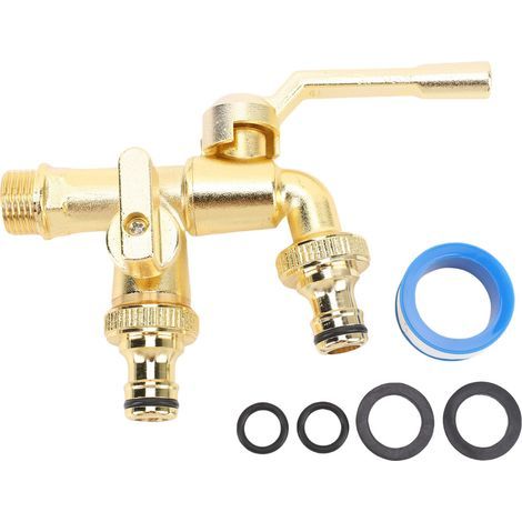 Schlauchverteiler mit 1 auf 2 Ausgängen, G1/2-Eingang, G3/4-Ausgang, frostbeständiger Messing-Wasserhahn für Haushaltsreinigung und Gartenbewässerung (1/5)