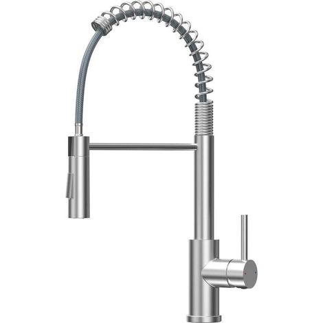 Kitchen Faucet, Kitchen Mixer Tap with Pull-Out Sprayer, Kitchen Sink Faucet with Two Spray Functions, High Arc Swivel Sink Faucet, Brushed Stainless Steel