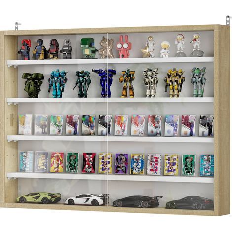 Vitrine pour collection vitrine murale 80 x 9,5 x 60 cm 4 étagères réglables en hauteur 2 portes coulissantes en verre (1/5)