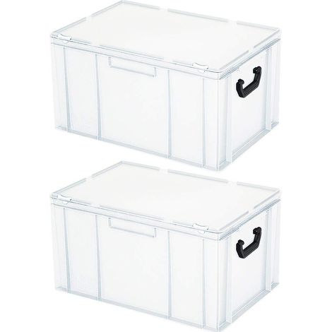 BRB Lot de 2 Caisses en Plastique Valises avec 2 Poignées de Transport Blanc 600 x 400 x 330 mm