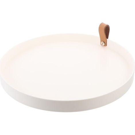 Plateau de Rangement Rond en Cuir PU Blanc, Résistant aux Chocs, pour Cosmétiques et Articles de Toilette, pour Organiser Shampoing et Accessoires de Salle de Bain'-'- (1/5)