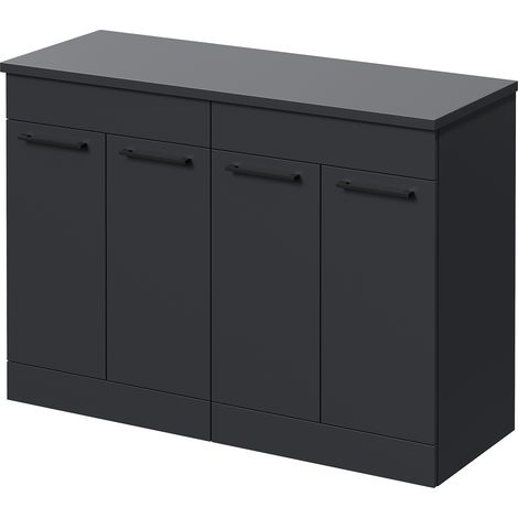 Napoli 460 Gloss Grey 1200mm 4 Door Vanity Unit for Countertop Basins - 1200mm - Matt Black 160mm Handle