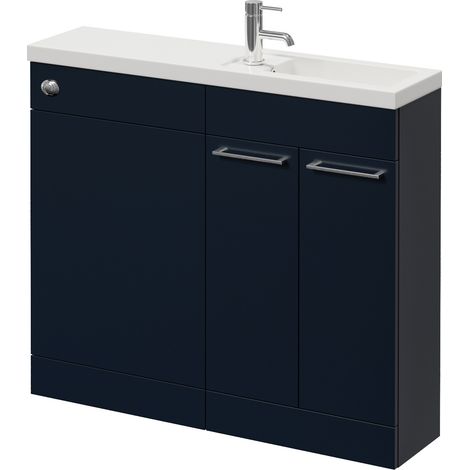 Napoli 250 Deep Blue 1000mm 2 Door Vanity Unit Toilet Suite with Square Silvo Basin - 1000mm - Chrome 160mm HandleWithout Kingston Toilet Pan