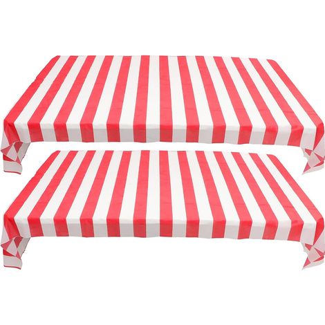 Nappe Décorative Lot de 2 Pièces en PVC Rouge à Rayures Blanches Design Délicat pour Table de Jardin pour Décoration Festive d'anniversaire (1/5)