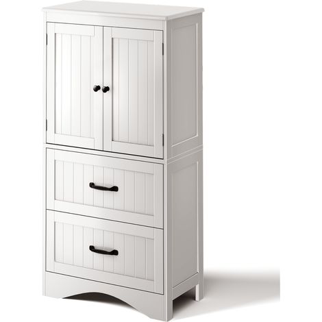 Bealife Badezimmerschrank 110 cm Küchenschrank mit 2 Türen 2 Schubladen und Verstellbaren Einlegeböden für Badezimmer Küchen und Wohnzimmer Weiß 60 x 30 x 110 cm