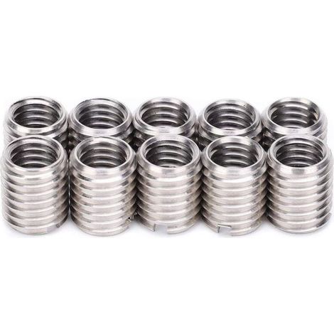 10pcs écrou d'insertion,insert fileté femelle M8 1.25 mâle M10 1.5 long 12mm trou inférieur 9.0mm en acier inoxydable pose écrou réparation manchon fileté douille vis réducteur outil d (1/4)