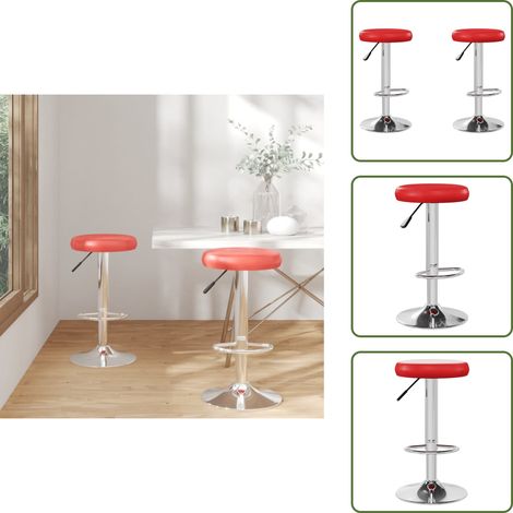 The Living Store Taburetes de cocina 2 unidades cuero sintético rojo - Taburete giratorio
