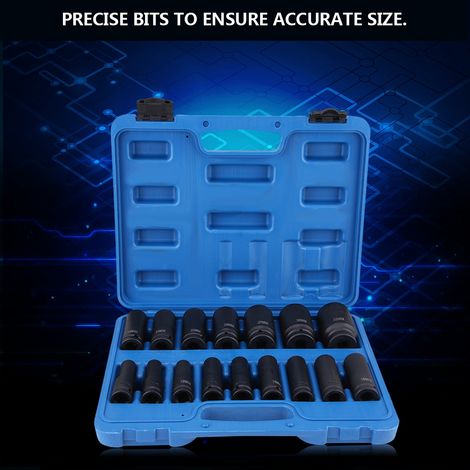 Kit d'outils de réparation comprenant 16 douilles hexagonales pneumatiques de 1/2 pouce (10 à 32 mm). (1/5)