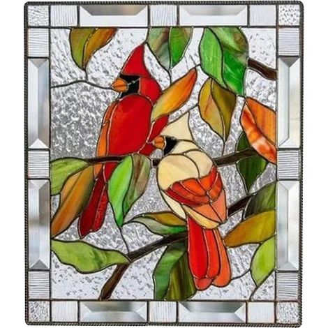 Buntglasdekoration mit Kolibri-Motiv, Vögel, für Vogelliebhaber, 19,8 cm (7,8 Zoll) – Rot