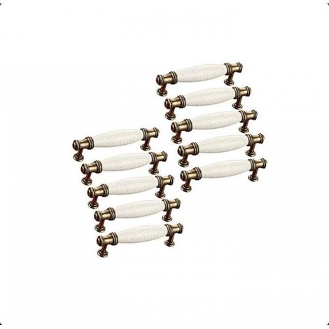 Lot de 10 Boutons de portes céramique poignées de meubles, Poignée Bâton De Porte Meuble, Cusine Poignée barre de porte d'Armoire avec Vis Distance de trous 128mm