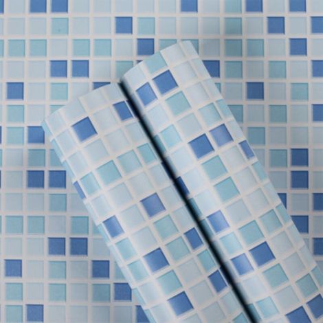 Papier peint carrelage autocollant bleu 61x100 cm style mosaïque, sticker mural film décoratif imperméable pour carreaux de mur salle de bains et cuisine (1/5)