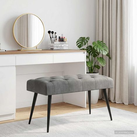 Banc capitonné en velours gris foncé avec coussin épais 80 x 40 x 46 cm - PANGIVO (1/5)