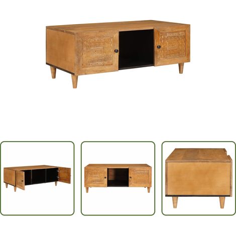 Massivholz Couchtisch -  Couchtisch mit Tür Hellbraun 100 x 54 x 40 cm Massivholz Akazie (1/5)