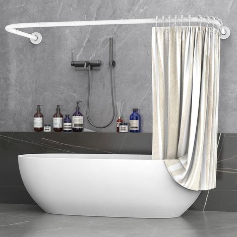 Barre Rideau Douche Forme U/L, 75x(150-190) x75 cm, Blanc