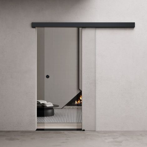 Durovin 1025 2050mm internal Sliding Glass Door - Clear - Black Round Handle & Rail - With Track 5ft for Bathrooms Kitchens Living Room Bedroom (1/5)