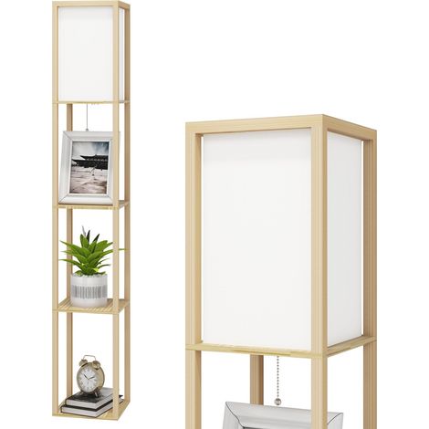 Lampadaire sur Pied Salon,Lampe Étagères 3 Niveaux,160cm,Bois Lampe sur pied en Bois,Éclairage Intérieur,MDF,pour Chambre, Salle d'Étude, Bureau,Decoration Salon,Sans ampoule (1/5)