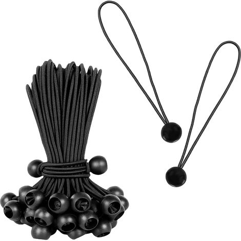 Tendeur Boule, 50 Pièces Tendeurs en Caoutchouc avec Boule, Noir Tendeurs Elastique avec Boule, Tendeur Elastique, Utilisé pour Fixer des Bâches Imperméables, Bannières, Tentes (1/5)