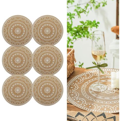 Juego de 6 manteles individuales redondos de PVC de estilo bohemio: manteles individuales con diseño de mandala, resistentes al calor, perfectos para un rincón de café o un comedor.