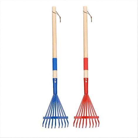 Lot de 2 râteaux en métal pour enfants avec manche en bois dur, petit râteau de 68,5 cm (27 pouces) pour le jardinage. (1/5)