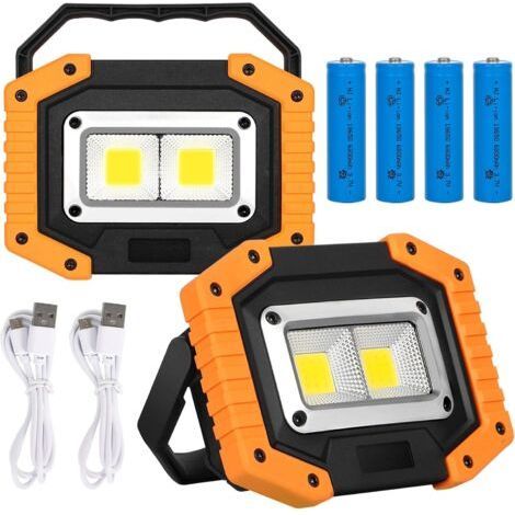2 Projecteur de Chantier LED, USB Rechargeable Lampe de Travail 30W 2000LM - Luminaire extérieur avec 4 18650 Batteries, IP65 Imperméable Lumière pour Randonnée, Camping (1/5)