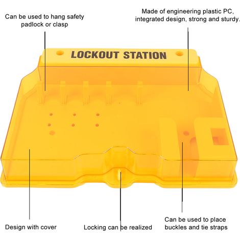 Station de sécurité cadenas et étiquettes PC - Kit de montage mural prêt à installer (Vis + chevilles) pour industrie - Jaune - Dimension: 406x315x65mm (1/5)