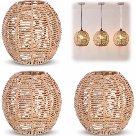 Set of 3 Woven Retro Rattan Woven Lampshades Hanging Basket Vintage Ceiling Lamp Shade for Dining Room Living Room 14 x 15 x 15 cm (1/5)