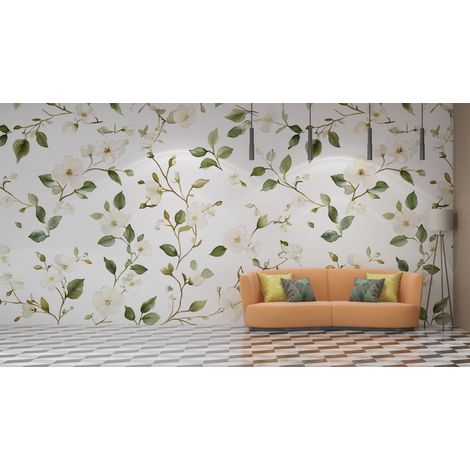 Papier peint fleuri - délicat feuillage champêtre - 150 x 250 cm (1/2)