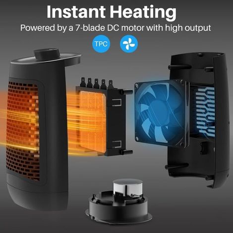 Elektrischer Heizlüfter mit PTC-Keramikheizung, 1200 W, 6 Heizstufen, Überhitzungs- und Kippschutz für Zuhause und Büro (1/4)