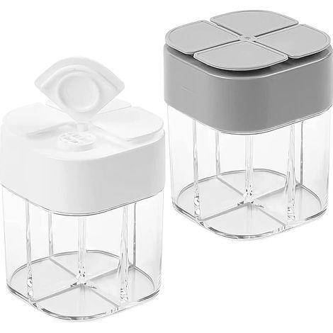 (2 Stück) Gewürzgläser, quadratische Gewürzgläser, transparente Gewürzaufbewahrungsgläser, Salz- und Gewürzglas, 4-in-1-Design, offenes Fach, Kräuter (1/5)