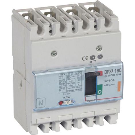 Disjoncteur magnétothermique DPX³160 pouvoir de coupure 25kA 400V - 4P - 80A - LEGRAND
