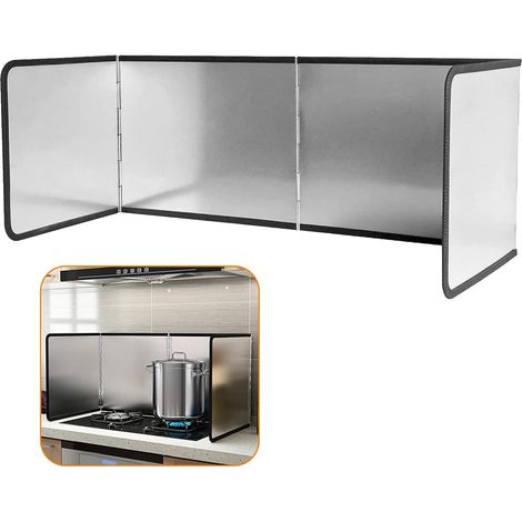 Plaque Anti Projection Cuisine Pliable, 76x29x30cm D'écran Protection Cuisinière 4 Côtés, Plaque Anti Projection Facile Nettoyer pour Carter Huile, Poêle à Frire, Évier, Cuisson et Rôtir (Argent) (1/5)