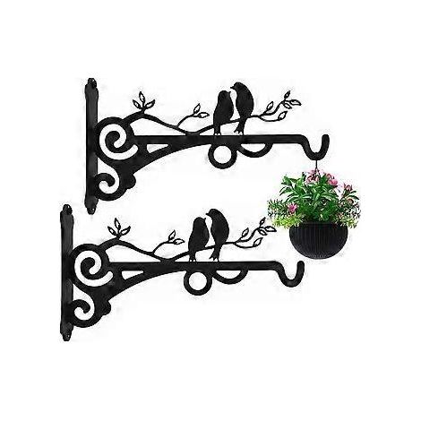 Supports de suspension robustes pour plantes, crochets métalliques pour décoration intérieure et extérieure, fixations murales pour fleurs de jardin, lanternes et luminaires, lot de 2 noirs (1/5)