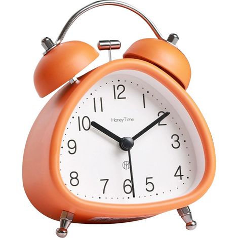 Réveil à double cloche en métal sans tic-tac, réveil rétro vintage silencieux avec fonction veilleuse pour gros dormeurs (Orange) (1/5)