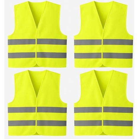 Lot de 4 Gilets de Sécurité routière Haute Visibilité Taille L – Jaune Réfléchissant – Norme EN471 – Voiture Chantier – Straße Tech (1/5)