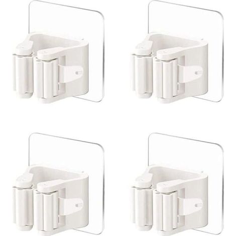 4 Pièces Porte-Balai Mural Auto-adhésif Porte Vadrouille Accroche Balai Mural sans Perçage Pince à Balai Supports (1/4)