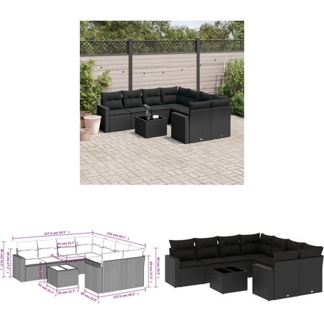 9-tlg. Garten-Sofagarnitur mit Kissen Schwarz Poly Rattan - Gartenmöbel - PE-Rattan Möbel - Outdoor Sofa - Esstisch Set - Lounge Set - Home & Living (1/3)