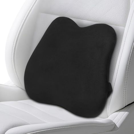Cojín lumbar ergonómico de espuma viscoelástica para coche, ideal para oficina o silla, color negro y portátil.