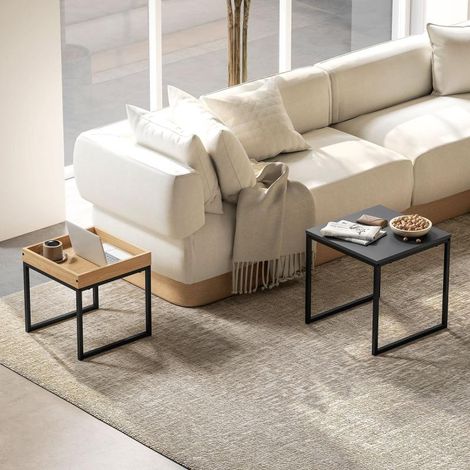 Moderner Couchtisch, 2er-Set Sofatisch, für kleine Räume, Quadratisch, MDF, Metall, Schwarz, Modern Design (1/5)
