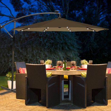3M LED Garden Patio Cantilever Banana Parasol Umbrella Sun Shade Taupe