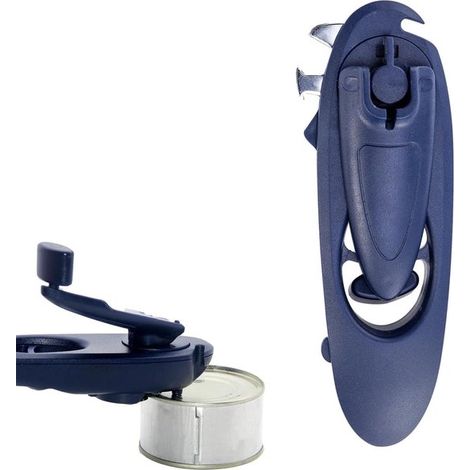 Abrelatas 8 en 1, Abrelatas manual multifuncional, Mango resistente para abrir latas, empuñadura antideslizante de acero inoxidable fácil (azul) (1/5)