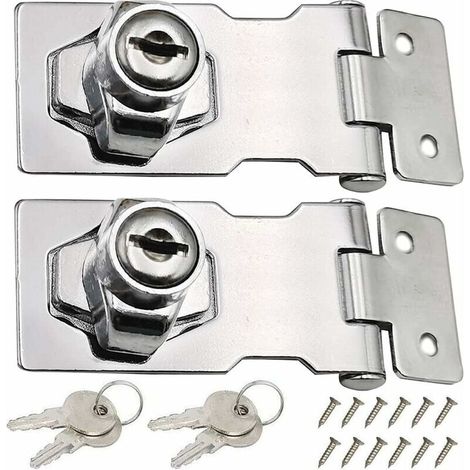Bardusch-2 Pièces Moraillon de Verrouillage en Acier Inoxydable 80mm Boulon de Porte Loquet Boucle avec Cadenas et Clé pour Verrouiller la Remise Portes Armoires Boites Meubles (1/5)