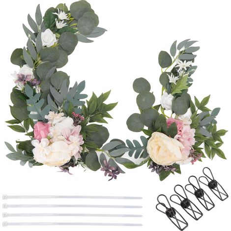 2pcs Guirlande Florale Suspendue ABS Fleurs Décoratives Arc avec Ruban pour Mariage