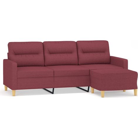 Canapé  Sofa à 3 places avec repose-pieds Rouge bordeaux 180 cm Tissu