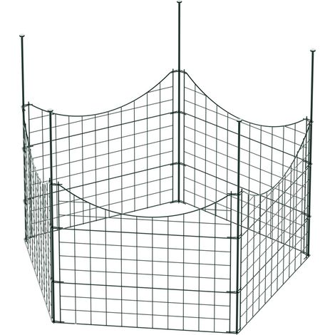 Wiltec Gartenzaun Set mit 5 Elementen grün, Teichzaun mit Unterbogen, Maschendrahtzaun 770 x 8 x 640 mm, Steckzaun leichte Montage, korrosionsbeständig