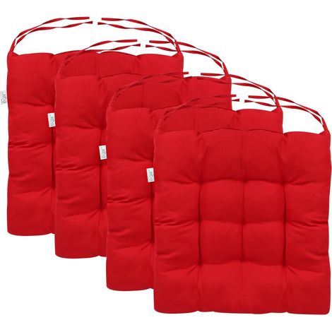 Holdfiturn Seat Pads for Dining Chair 40x40cm Garden Chair Cushions with Ties Comfortable Washable Square Seat Pad for Garden Kitchen Dining Outdoor Office Classroom (4Pcs Red) (1/5)