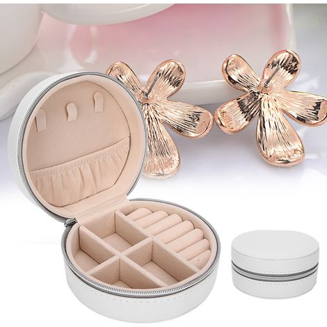 Boîte à bijoux blanche en simili cuir pour colliers, bagues et boucles d'oreilles - Organisateur de rangement portable (1/5)
