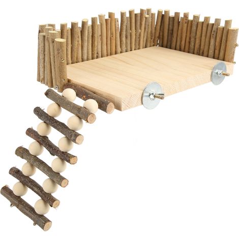 Plateforme d'escalade en bois, jouet à mâcher pour hamster, petit parc d'activités pour animaux de compagnie avec clôture pour planeur de sucre, ours doré, type à vis. (1/5)